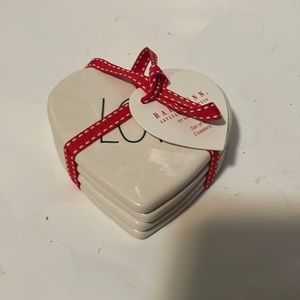 NWT Rae Dunn LOVE Heart Shaped Ceramic Set of 4 Coasters